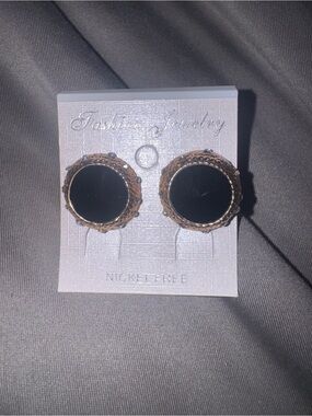 Fashion Jewelry Black and Gold Braided Edge Stud Earrings